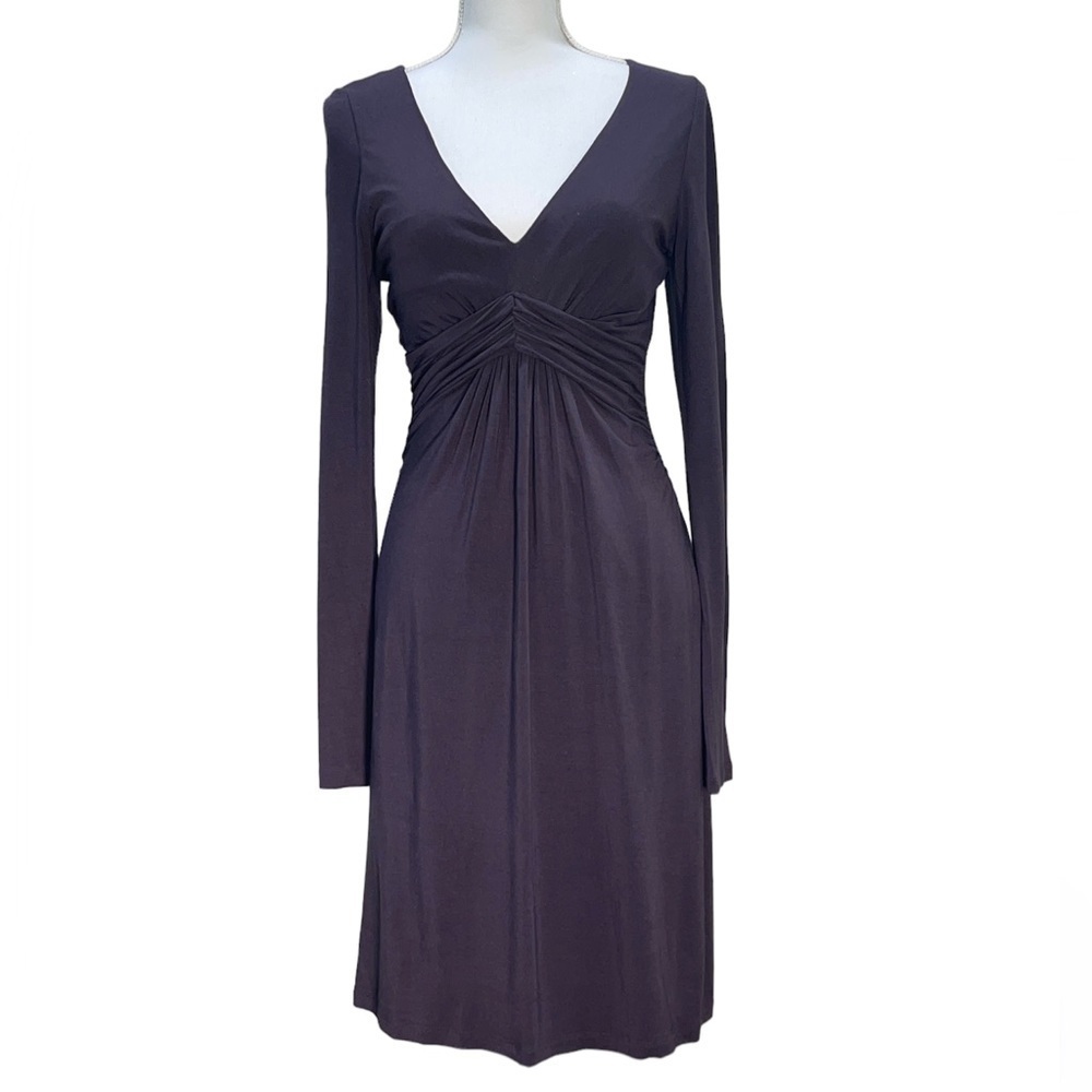 Velvet by Graham & Spencer long-sleeve v-neck ruched front knee length dress
